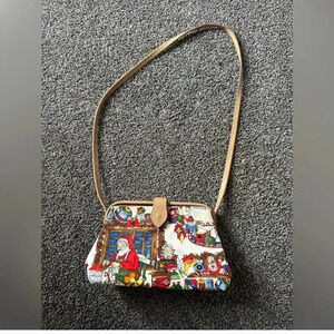 T. Cappelli VINTAGE RARE Handbag Toys Santas Workshop Leather Strap canvas bag
